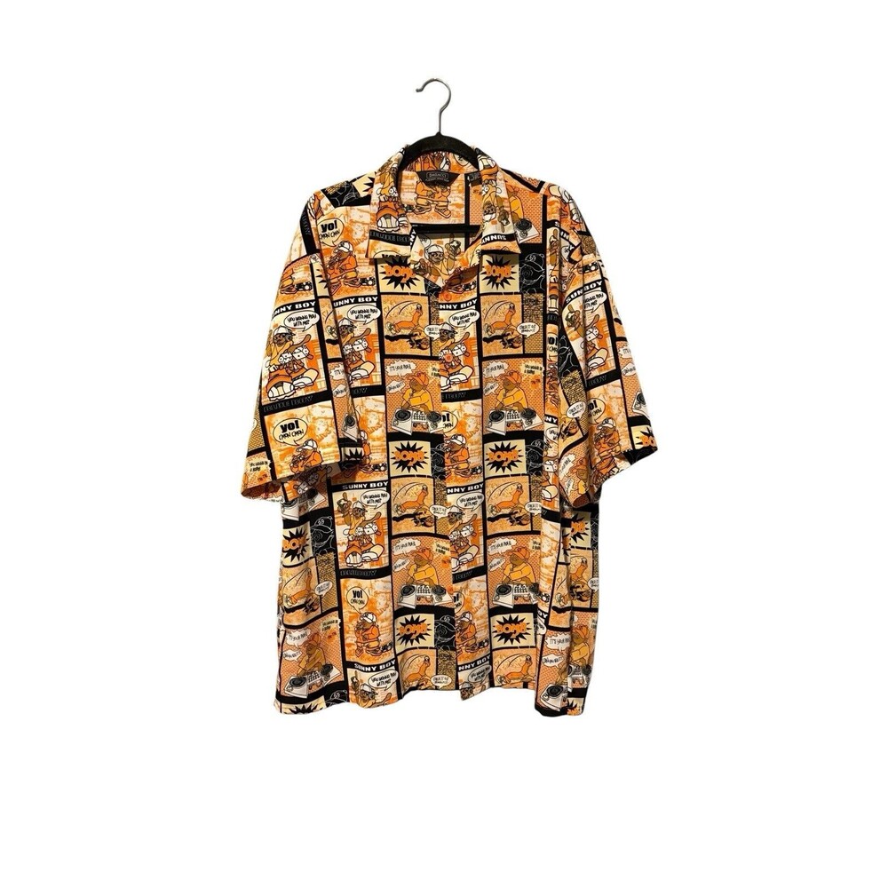 Dagacci Premium Jeans Wear All Over Urban Comic Shirt Size 2XL Orange Y2K
